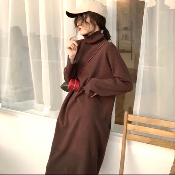Brand-new brown turtle neck long sleeve dress - Picture 2 of 5
